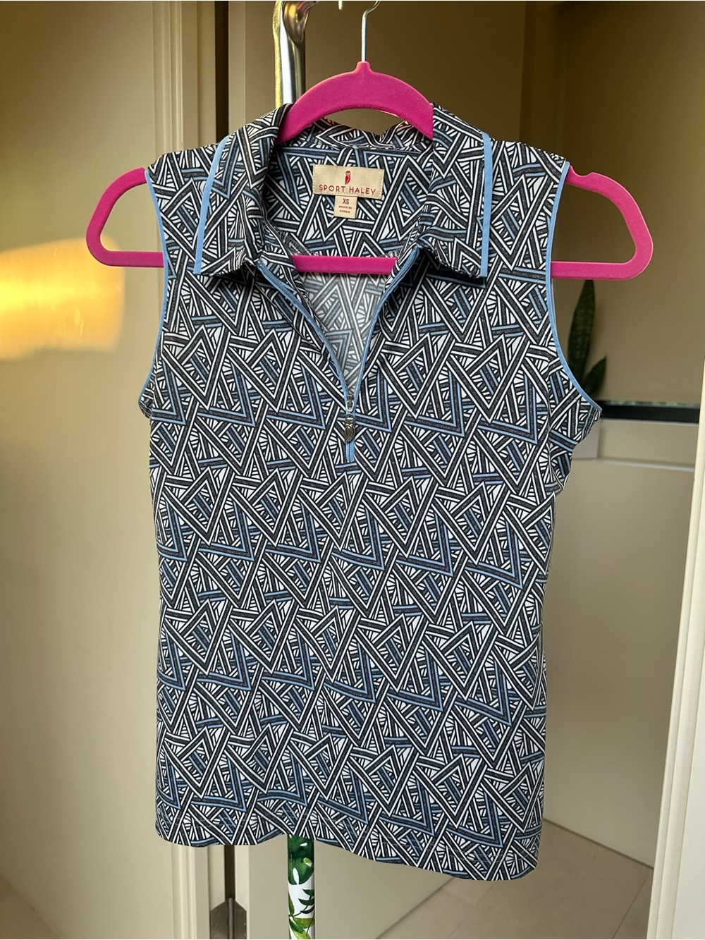 XS Sport Haley Navy & White Geometric Sleeveless Polo